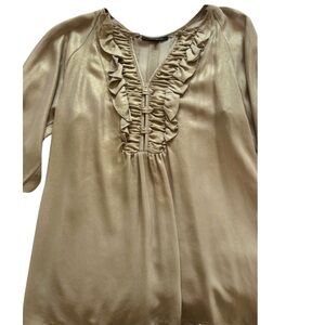 Nanette Lepore - gorgeous, flowing sheer gold blouse with ruffles, size 6